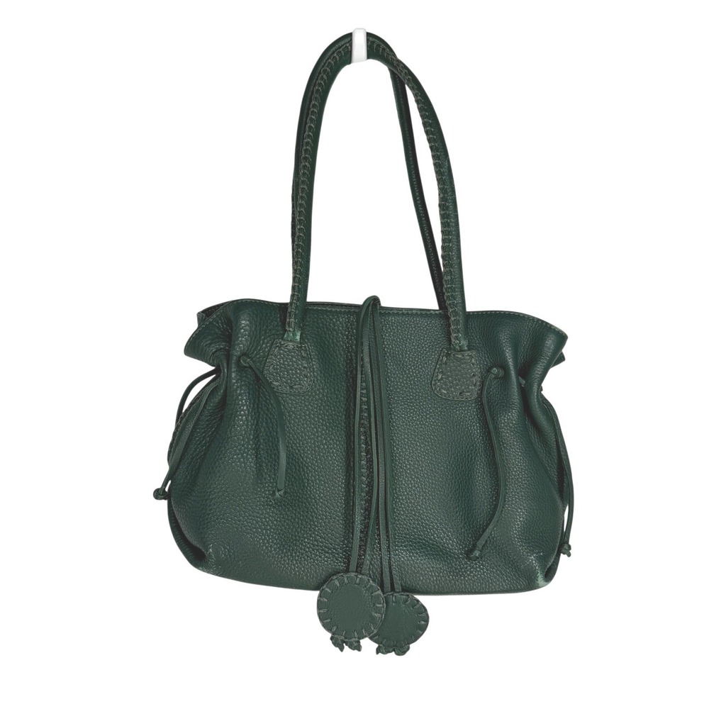 Carlos Falchi Green Pebbled Leather Slouchy Whipstitch Shoulder Bag Boho Purse